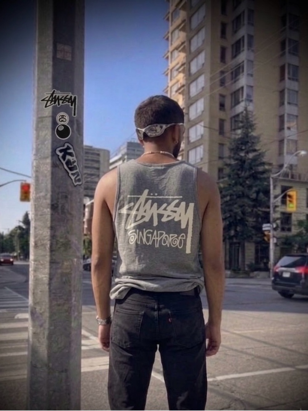 🆕 STUSSY Singapore Chapter Tank Top Muscle Tee Gray Unisex